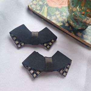 Shoe Clips Black Bow with Rhinestones Clip On Fashion Accessory Dressy Formal
